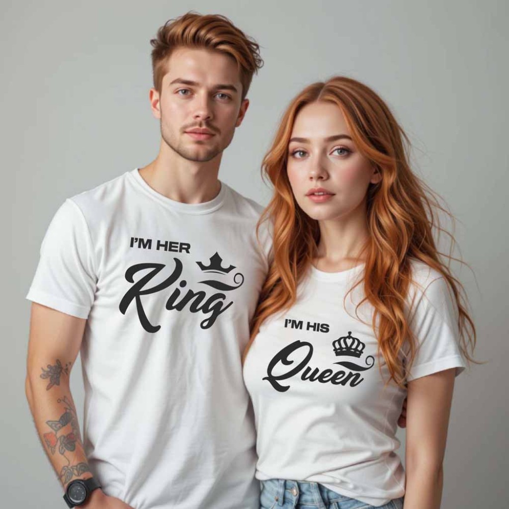 Párová trička s potiskem Im her King a Im his Queen Párová trička s potiskem Im her King a Im his Queen