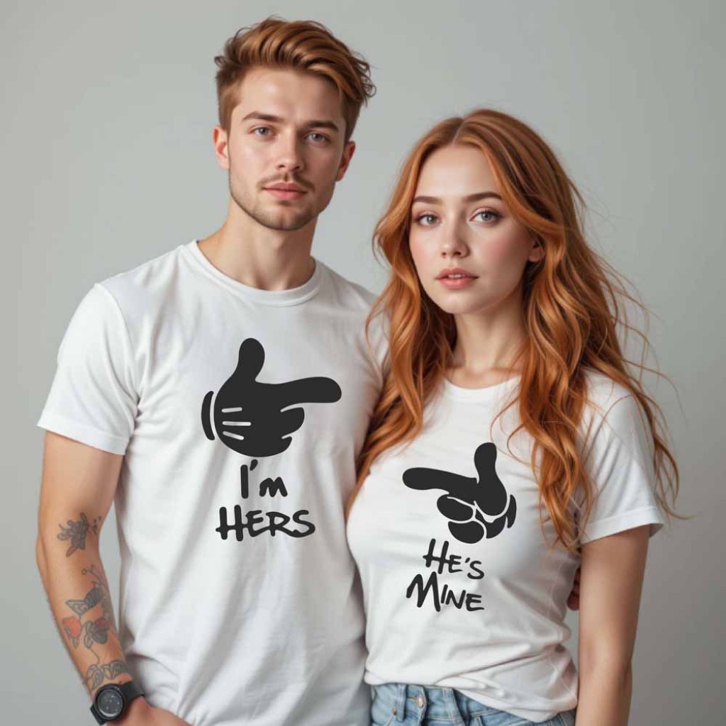 Párová trička s potiskem Im hers a He is mine Párová trička s potiskem Im hers a He is mine