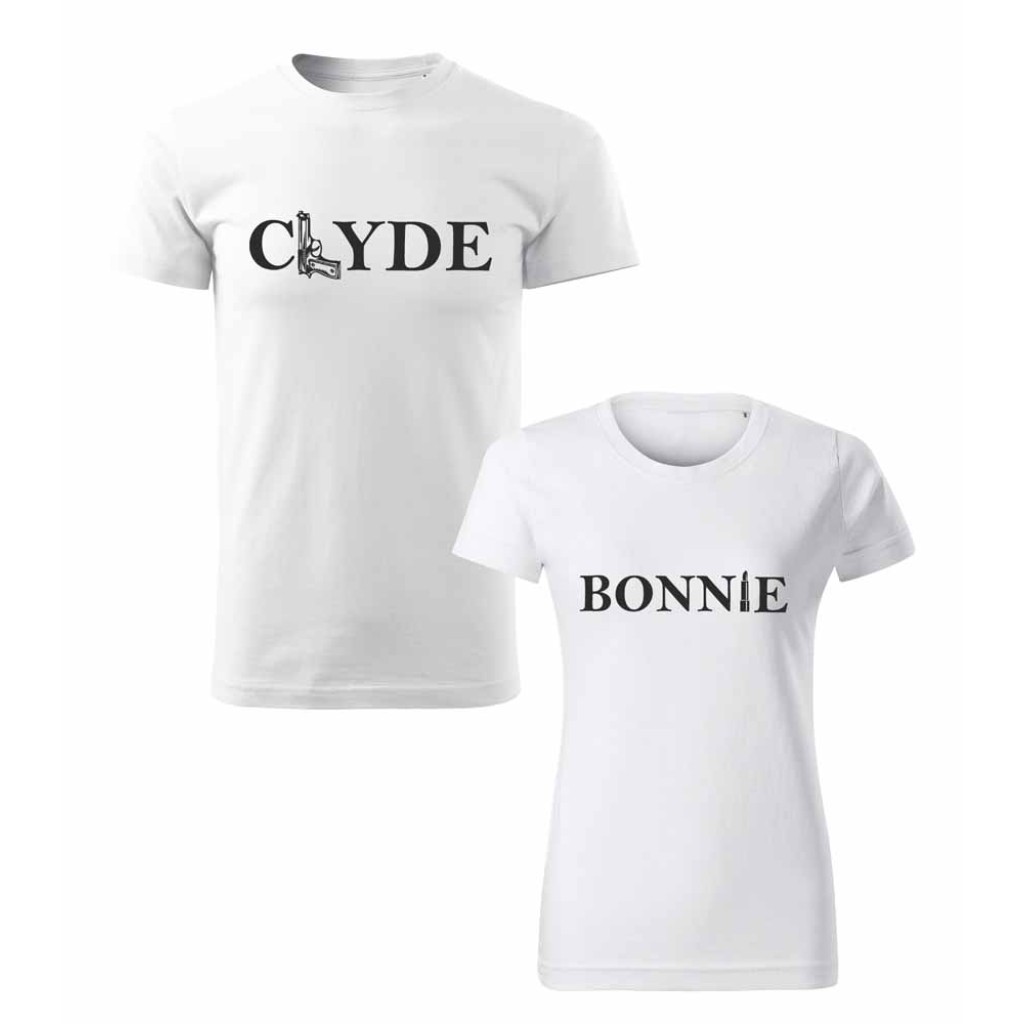 Párová trička s potiskem Bonnie a Clyde Párová trička s potiskem Bonnie a Clyde