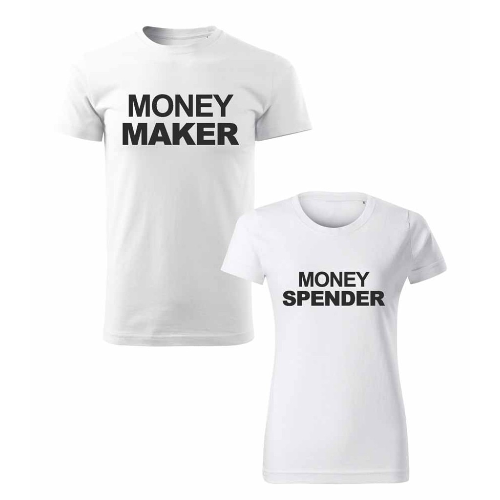 Párová trička s potiskem Money Maker a Money Spender Párová trička s potiskem Money Maker a Money Spender
